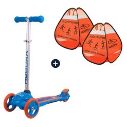Auslauf 🧨 HUDORA Kinderscooter Flitzkids 2.0, Blau Mit Safety Pop Up Aufsteller Set 🧨