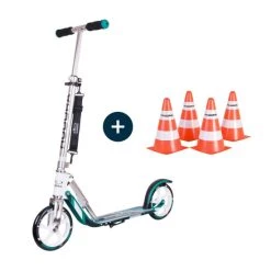 Brandneu 🎁 HUDORA BigWheel® 205, Scooter Inkl. 4 Pylone, Scooter Roller, Weiß/Türkis Warnkegel 😍